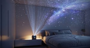 Proiettori di stelle in una camera da letto con proiezione galaxy sul soffitto
