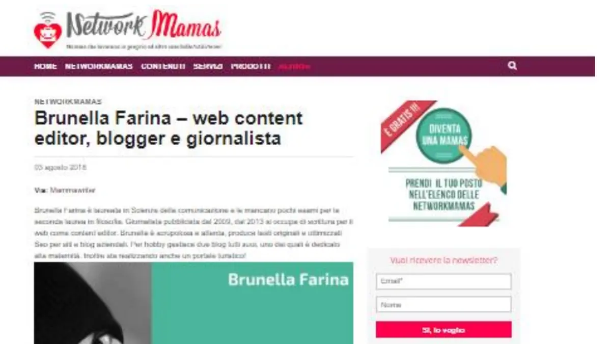 Schermata reale del profilo di Brunella Farina su NetworkMamas