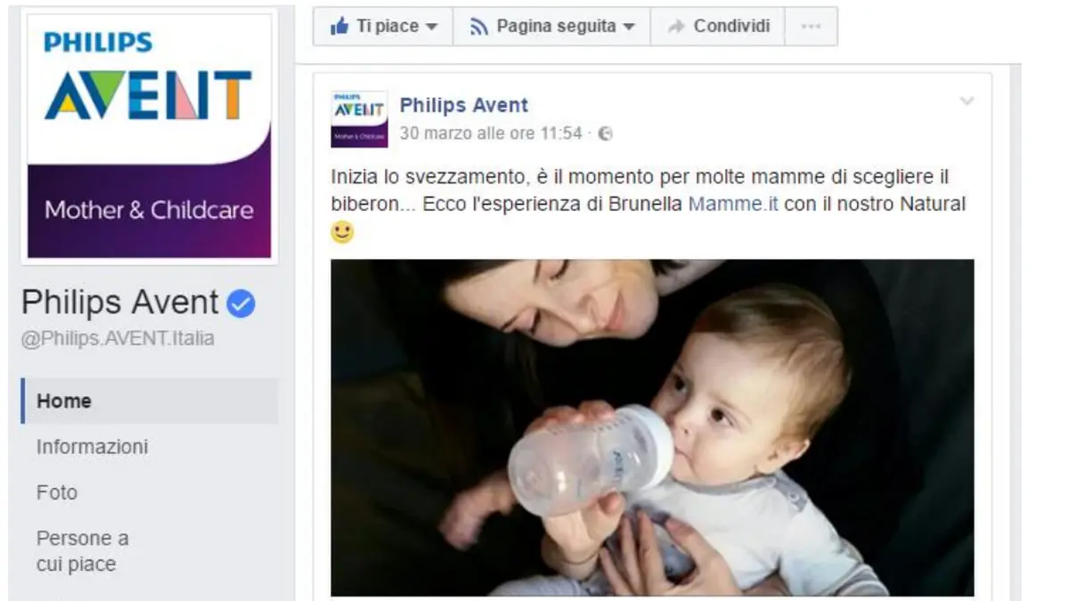 Schermata reale della collaborazione editoriale con Philips Avent